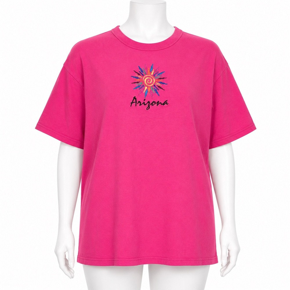 Arizona‎ Embroidered Sunburst T Shirt Pink Southwest Souvenir Womens Large Tee
